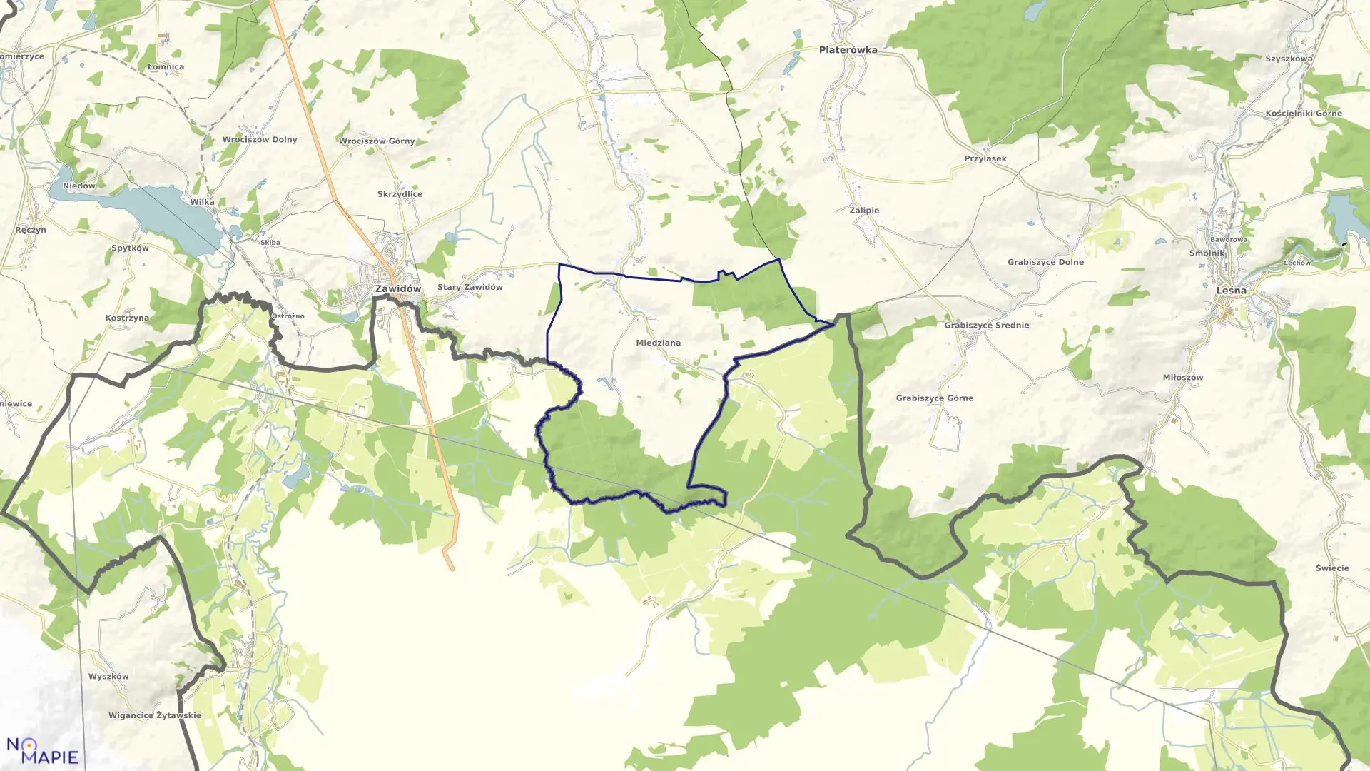 Mapa obrębu MIEDZIANA w gminie Sulików